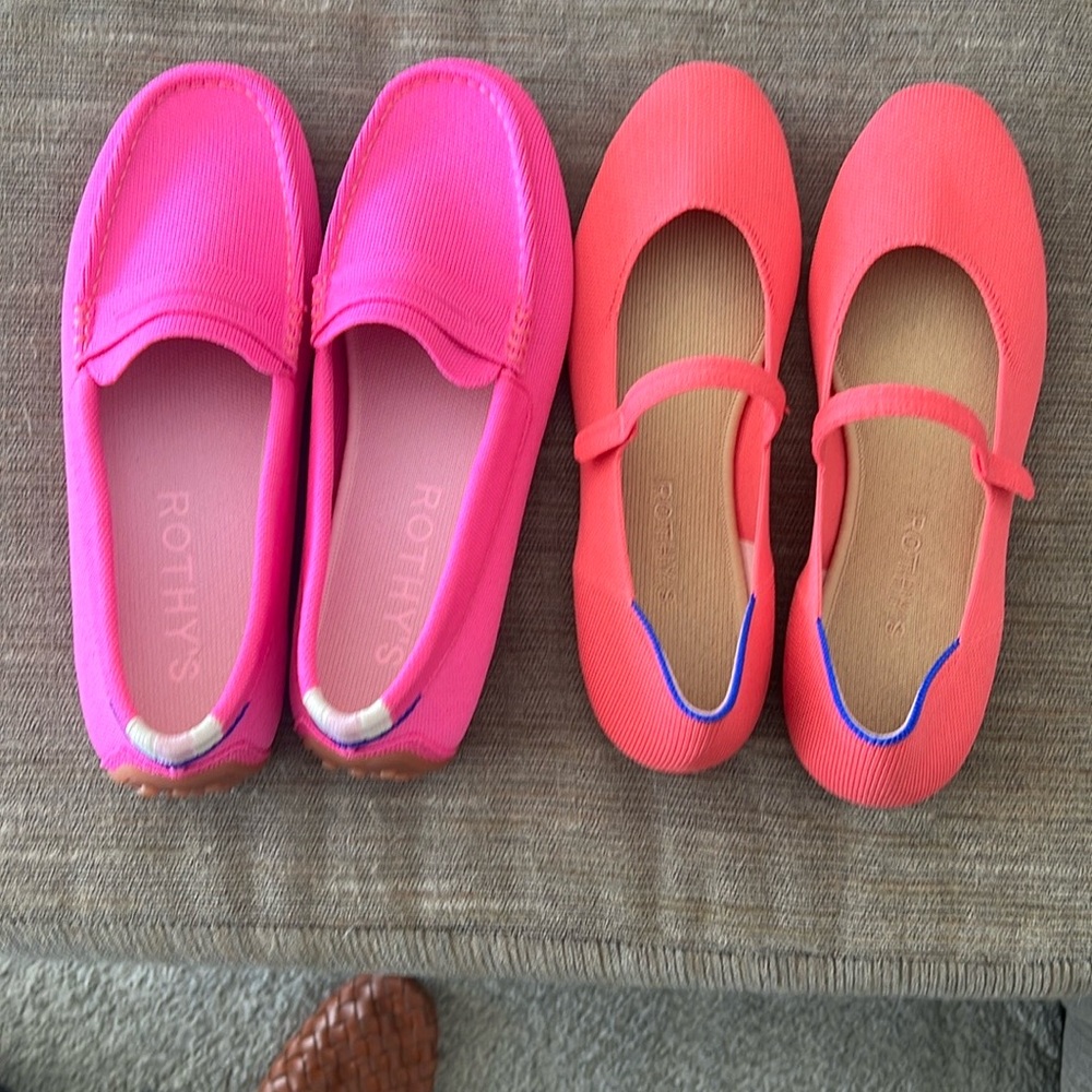 Rothy's Pink Flats Stylish Slip-On Shoes (both pairs)